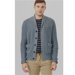 GAP Cardigan Men M Blue Shawl Neck 5-Button Patch Pocket Cotton Long-sleeve